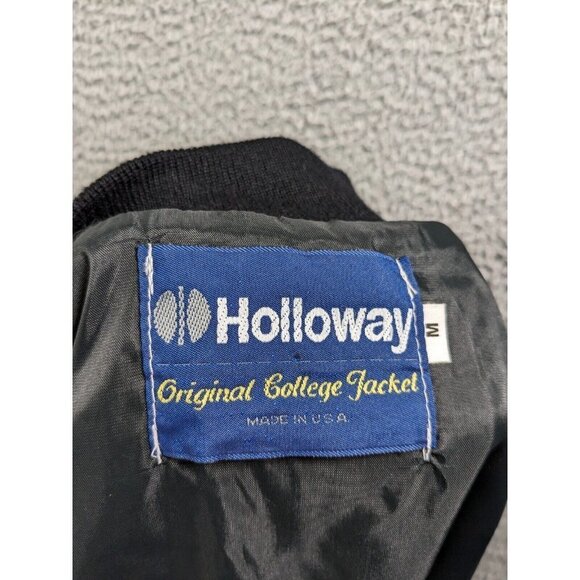 Vintage Holloway College Jacket Medium Letterman Wool Leather Blank Black Orange - Picture 3 of 12